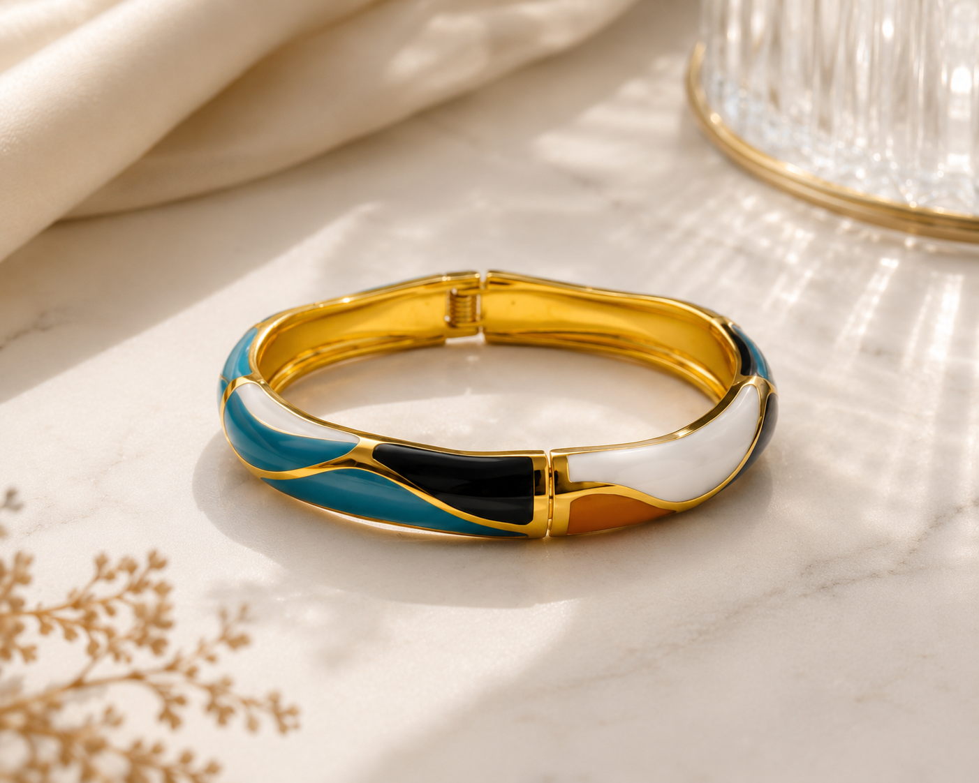 Gold-Plated Turquoise Enamel Cuff Bracelet