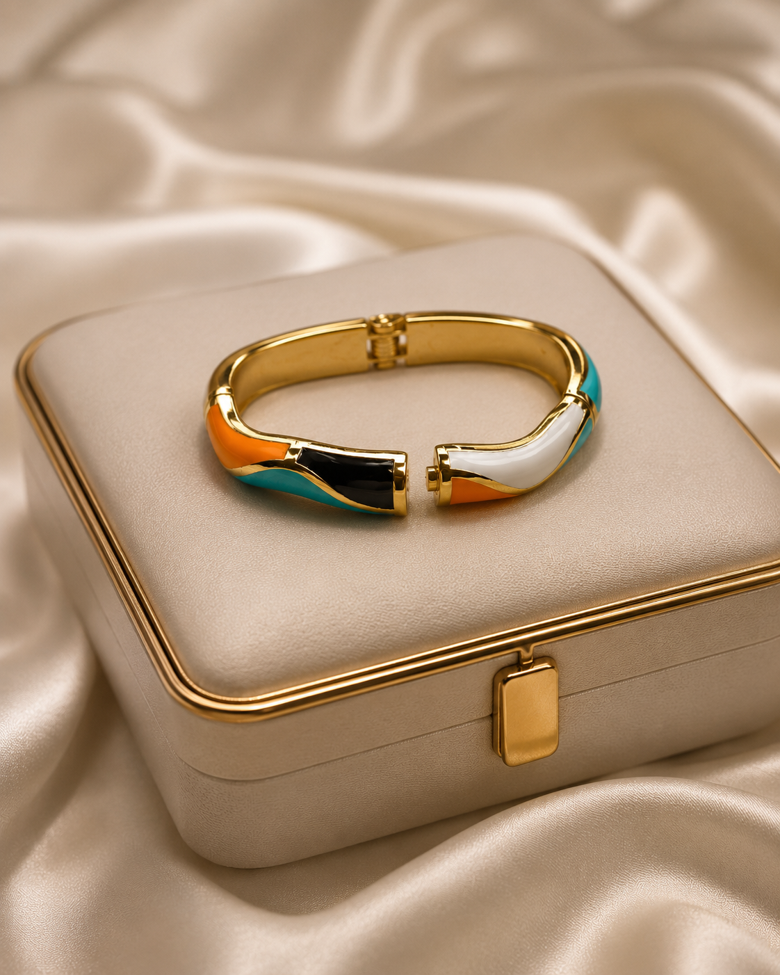 Gold-Plated Turquoise Enamel Cuff Bracelet