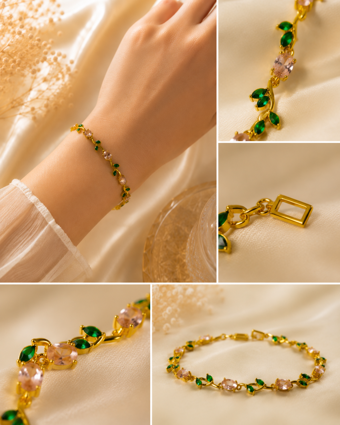 Gold-Plated Amber Crystal Beaded Bracelet