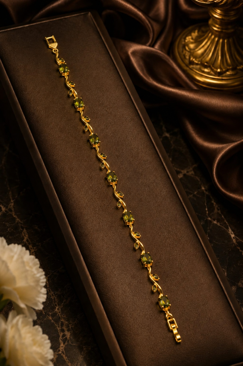 Gold-Plated Green Crystal Charm Bracelet