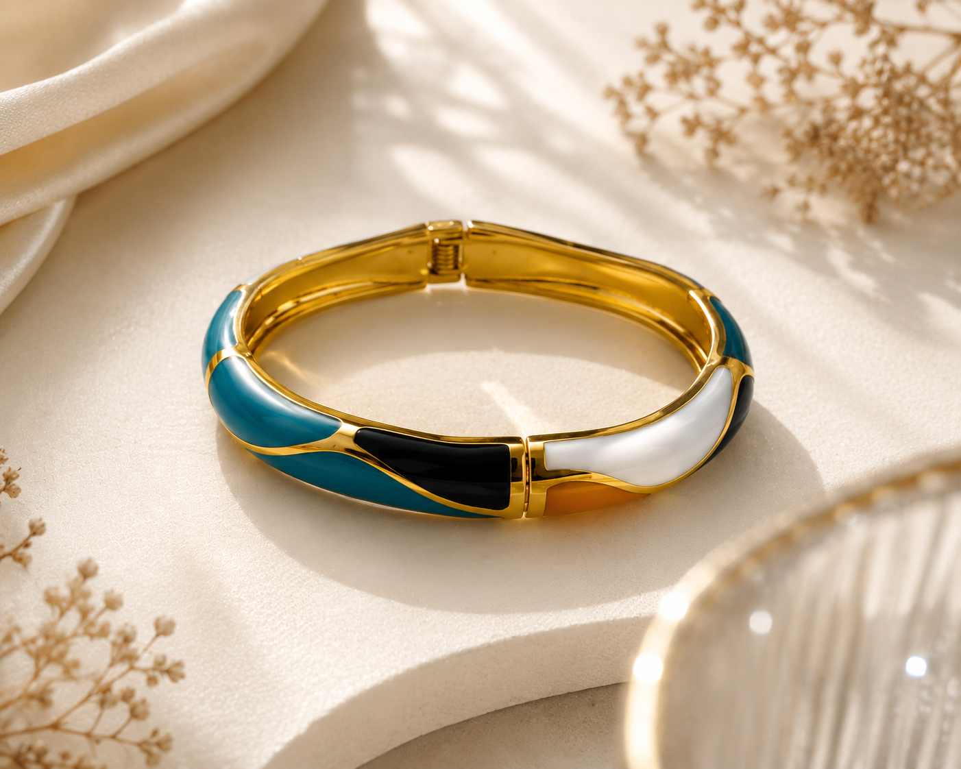Gold-Plated Turquoise Enamel Cuff Bracelet