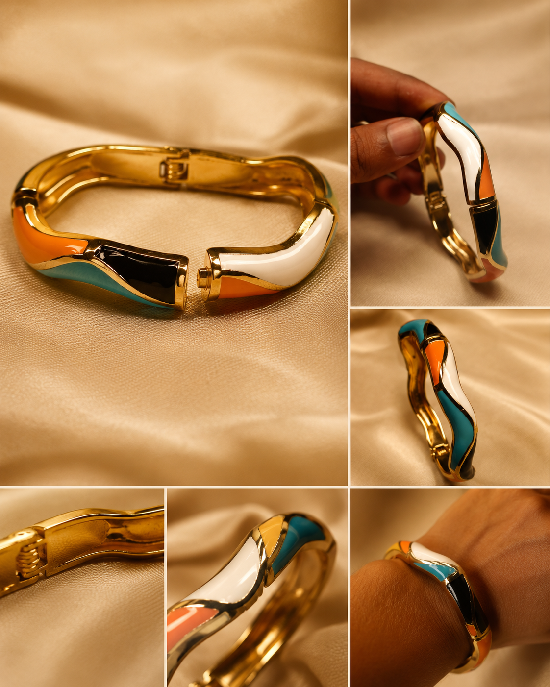Gold-Plated Turquoise Enamel Cuff Bracelet